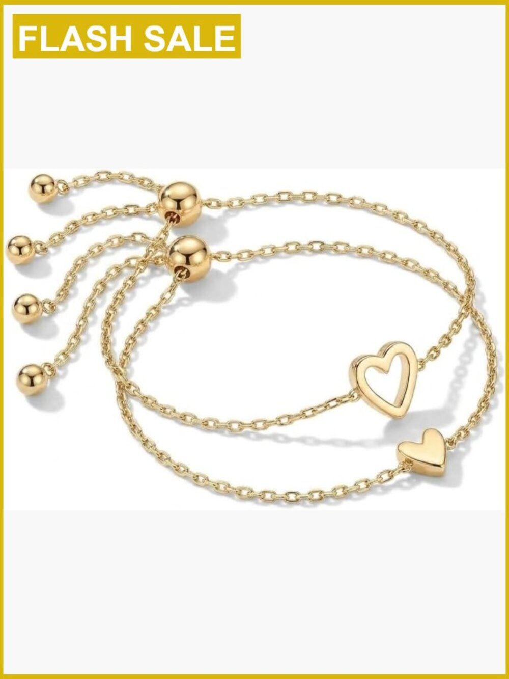 Heart Bracelets Adjustable Slider Set Dainty Bolo Chain Charm Friendship